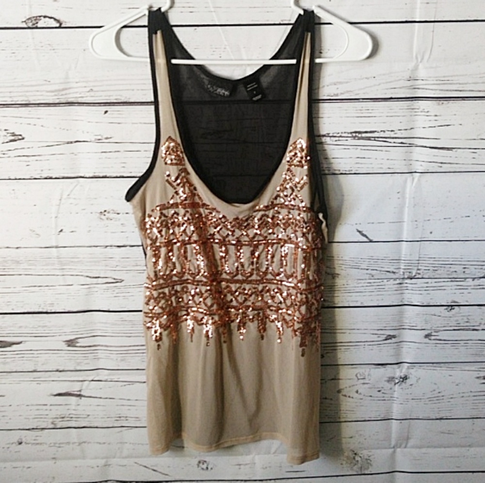 Daytrip Rose Gold Sheer Tank Top Small